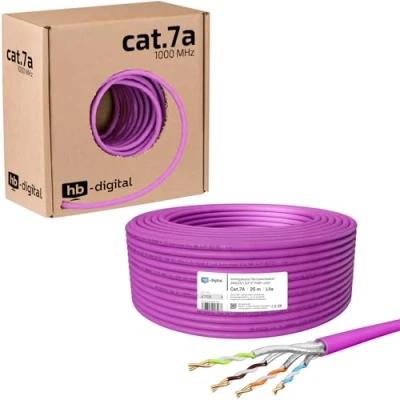 Afbeelding van HB DIGITALE 25m cat.7A netwerkkabel LAN installatiekabel AWG 23/1 Paarse Kabel koper professionele S/FTP PIMF LSZH Halogeenvrije RoHS Compliant een Ethernet gegevenskabel 10Gbit 1000MHz 10 Gigabit
