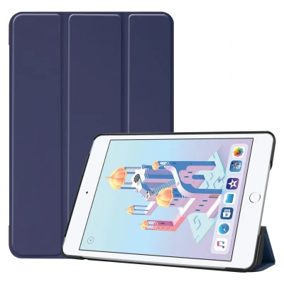 Afbeelding van Apple iPad Mini 4 Hoes: iMoshion Trifold Bookcase Donkerblauw Kunstleder Tablet Hoezen