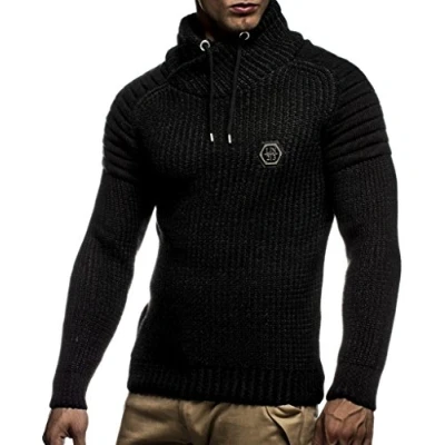 Afbeelding van Leif Nelson Gebreide trui voor heren met sjaalkraag, hoogwaardige wintertrui in regular fit, ideaal casual en zakelijke looks, verkrijgbaar verschillende maten kleuren, zwart antraciet, XXL