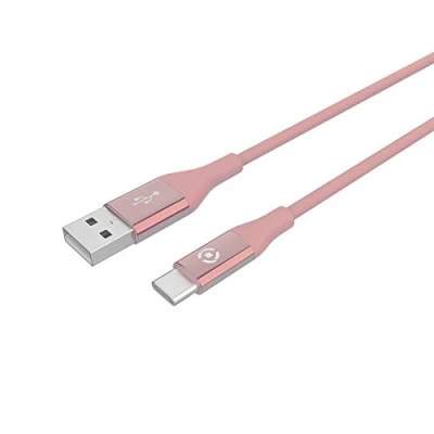 Afbeelding van Celly USB Kabel Type C, 1 meter, Roze Siliconen Feeling