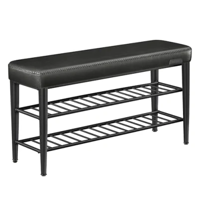 Afbeelding van VASAGLE EKHO Collection schoenenbank, zitbank, zitkist, entree, kunstleer, naden, mid century moderne stijl, modern, tot 135 kg belastbaar, 30 x 100 50 cm, inktzwart LSB113B01