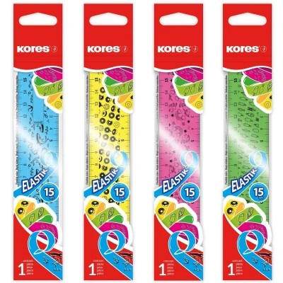 Afbeelding van Kores Elastisch: flexibele liniaal van 15 cm met inktrand voor kinderen en scholieren, licht, school kantoorbenodigdheden, verpakking in verschillende kleuren
