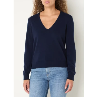 Afbeelding van United Colors of Benetton Feminine V NECK WITH Minimal Finishes Regular FIT Cuffs AND HEM Trui, Dames, Maat: Small, Blue