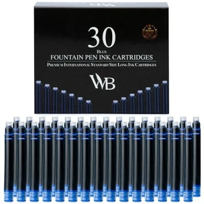 Afbeelding van Wordsworth &amp; Black Vulpen Inktvullingen SET OF 30 BLAUW Inktcartridges Internationale standaardmaat Lengte ca. 5,2 cm Basisdiameter 0,6 Wegwerp en Generiek