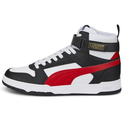 Afbeelding van Puma RBD GAME Unisex Sneakers hoog, Maat: 44.5, White/high risk red/black/team gold Leer en imitatieleer