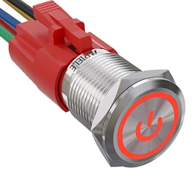 Afbeelding van APIELE Drukschakelaar, 16 mm, vergrendeling, 12 V DC 5 A, roestvrij staal, met led powersymbool, waterdicht, drukknopschakelaar voorbedrade stekker, auto, camper, vrachtwagen, boot,