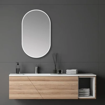 Afbeelding van Talos Design spiegel, ovaal, wit, 45 x 75 cm, geschikt voor vochtige ruimtes, je badkamer, wandspiegel garderobe, met hoogwaardig aluminium frame