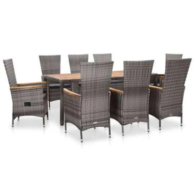 Afbeelding van 9 delige Tuinset met kussens poly rattan grijs
