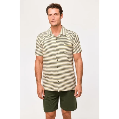 Afbeelding van Pyjama heren woody strepen knoopjes uni short