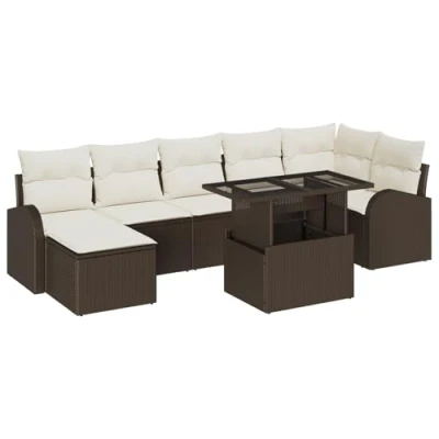 Afbeelding van vidaXL 8 delige Tuin Sofa Set met Kussens Bruin Poly Rattan