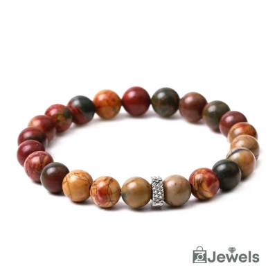 Afbeelding van OZ Jewels Picasso Jasper Kralenarmband Natuurstenen Elastisch
