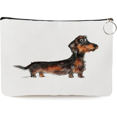 Afbeelding van teckel etui toilettas make up tas linnen hond 25x17cm ruwharige