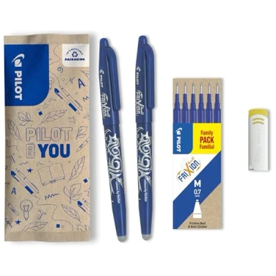 Afbeelding van PILOT FriXion Ball, uitwisbare roller, 9 delige set (2 blauwe Ball + 6 vullingen gum)