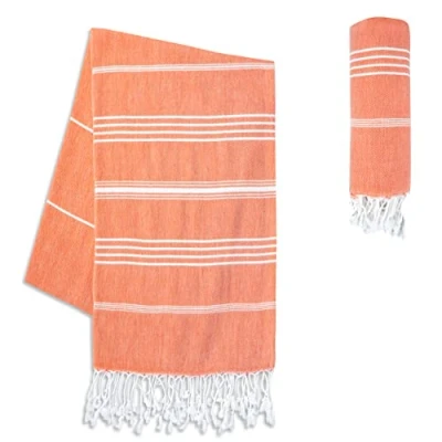 Afbeelding van LAYNENBURG Premium fouta hammam handdoek met handgeknoopte franjes 100% katoen XXL hamamdoek 100x200 cm OEKO TEX 100 pestemal strandlaken saunahanddoek &amp; (coral)