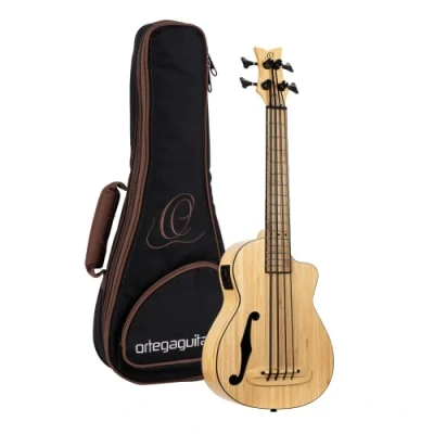 Afbeelding van Ortega RUNAB UB Bamboo Series Short Scale Uke Bass Natural elektrisch akoestische bas ukelele met gigbag