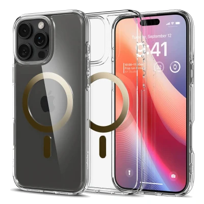 Afbeelding van Spigen Ultra Hybrid MagFit Case voor iPhone 16 Pro Max, Compatibel met MagSafe accessories hoesje Gold