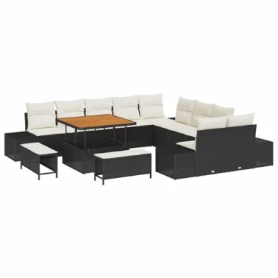 Afbeelding van vidaXL 13 delige tuinset met kussens zwart poly rattan en acacia