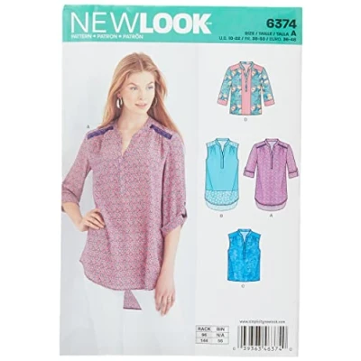 Afbeelding van New look Naaipatroon 6374: Misses&#039; Shirts met Mouw en Lengte Opties, Maat A, Wit, (10 12 14 16 18 20 22)
