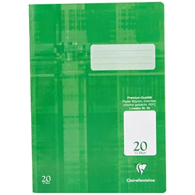 Afbeelding van Clairefontaine 331620C Schrift, ideaal voor school, DIN A4, 32 vellen, 90 g, liniatuur 20 blanco, groen, 1 stuk