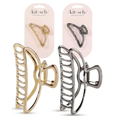 Afbeelding van Kitsch metalen klauwclips, grote klauwclips voor dik haar, haarclips vrouwen, gouden en zilveren haarclips, haarklauwclips dun clips 2 stuks goud
