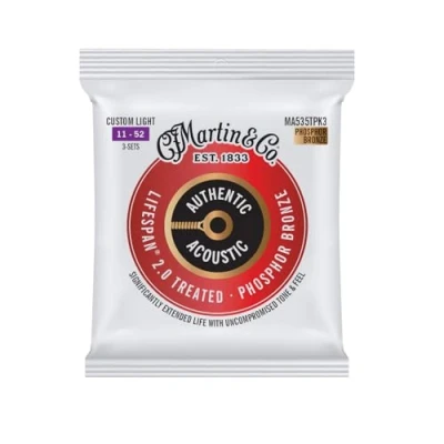 Afbeelding van Martin Strings MA535TPK3 Lifespan 2.0 Phosphor Bronze 3 Pack Custom Light 11 52 snarensets voor westerngitaar (3 sets)