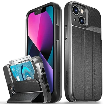 Afbeelding van VENA vCommute Beschermhoes voor Apple iPhone 13 Mini (5,4 inch) (Militaire Grade, Kaartsleuven), Leren Portemonneehoesje met Standfunctie, Grijs