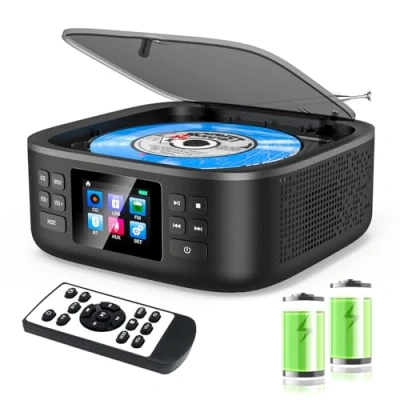 Afbeelding van CCHKFEI Draagbare CD Speler, Speler Bluetooth en Radio met Dual Stereo Luidspreker Led Scherm Ondersteuning USB/AUX Hoofdtelefoonaansluiting, Oplaadbare