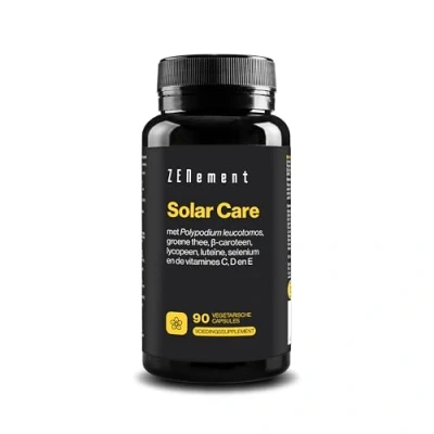 Afbeelding van Solar Care met Calaguala (Polypodium leucatomos), Groene thee, Carotenoïden, Selenium en Vitamine A, C, D E, 90 Capsules Beschermt de huid tegen zon, het is voorbereiding op bronzing Veganistisch van Zenement