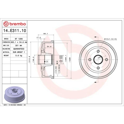 Afbeelding van Brembo Remtrommel 14.E311.10