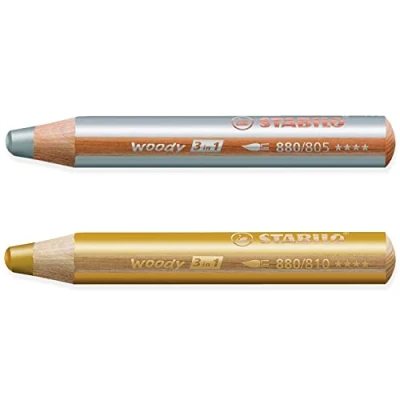 Afbeelding van STABILO Multi getalenteerd potlood houtachtig 3 in 1 Pack van 2 Potloden Goud &amp; Zilver