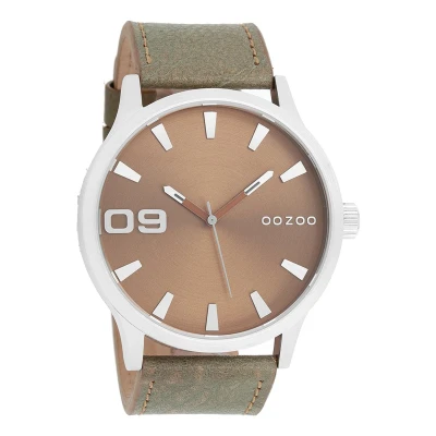 Afbeelding van OOZOO Timepieces Zilverkleurige horloge met bruine leren band C8530