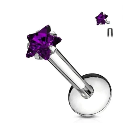 Afbeelding van Helix piercing sterretje paars zirkonia chirurgisch staal 1.2mm 6mm 3mm