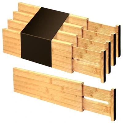 Afbeelding van Utoplike 4 &quot;Hoge Bamboe Ladeverdeler, AjustbaleDrawer Organizer Keuken, Kast Vanity Uitbreidbare Lade Separator voor Kleding (4 stuks)