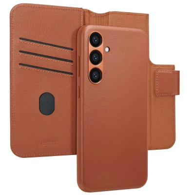 Afbeelding van Samsung Galaxy S23 FE MagSafe Hoesje Echt leder Accezz Bookcase/2 in 1 Case Bruin Telefoonhoesje