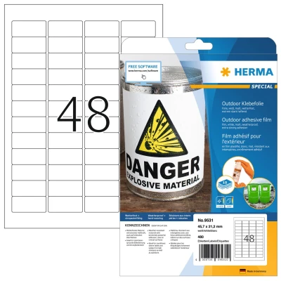 Afbeelding van Herma 9531 folie etiketten 45.7 x 21.2 mm Polyethyleen Wit 480 stuk(s) Permanent hechtend Laser (kleur), (zwart/wit), Kopiëren