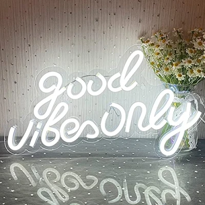 Afbeelding van Good Vibes Only Neonbord, wit, led goede neonverlichting, acryl lichtbord, neonlicht voor slaapkamer, muur, bar, party, decoratie