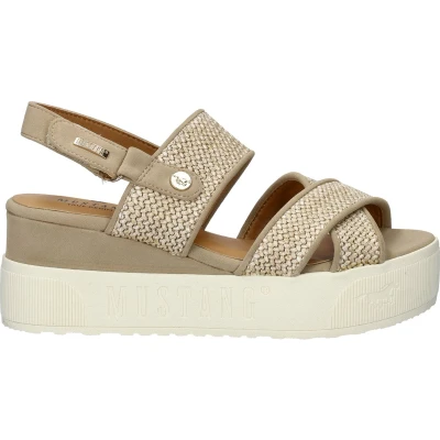 Afbeelding van Mustang Sandalen met plateauzool, Dames, Maat: 36, Beige Kunststof