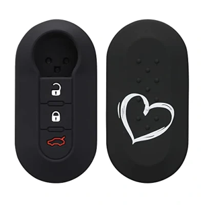 Afbeelding van kwmobile Autosleutel hoesje geschikt voor Fiat Lancia 3 knops inklapbare behuizing in wit / zwart Brushed Hart design