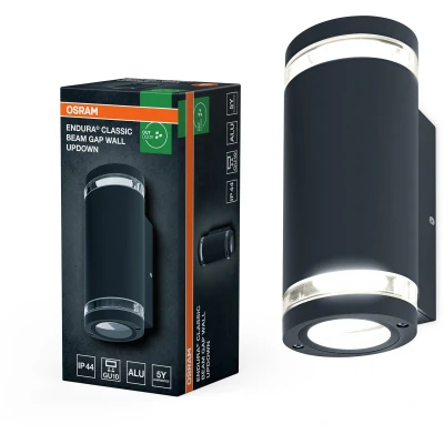 Afbeelding van OSRAM buitenwandlamp Up/Down GU10 met afschermring, aluminium behuizing in donkergrijs, IP44 bescherming &amp; IK03, wandlamp voor gevels en entrees