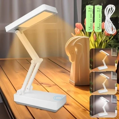 Afbeelding van VFANDV Led tafellamp, opvouwbaar, 3000 mAh, touch bureaulamp, draadloos, dimbare tafellamp met 3 lichtmodi, bedlampjes, batterij, USB oplaadbaar, bureaulamp voor slaapkamer, leren lezen