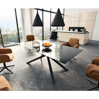 Afbeelding van DELIFE Eetkamertafel Edge 200x100 Glas smelten rokerig zwart 3D Relief kruisframe rechthoek