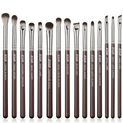 Afbeelding van Jessup Oogmake upborstelset Professionele 15 delige bruine oogschaduwborstel Wenkbrauw Concealer Eyeliner Mengborstel voor make up Premium synthetische oogborstelset,T499