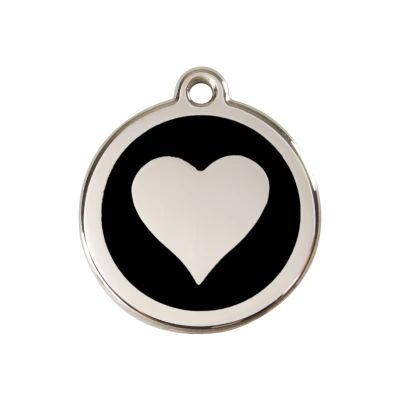 Afbeelding van Heart Black roestvrijstalen hondenpenning medium/gemiddeld dia. 3 cm RedDingo