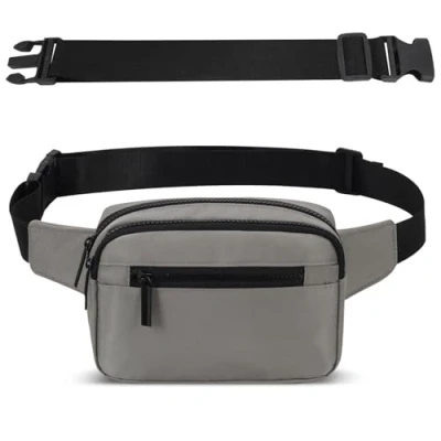 Afbeelding van Bumbags voor dames en heren, met 4 ritszakken verstelbare riem, modieuze heuptas hondenuitlating, fietsen, wandelen, reizen, buitenactiviteiten, Eén maat (Grijs)