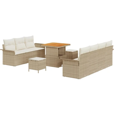 Afbeelding van vidaXL 10 delige tuinset met kussens beige poly rattan en acacia