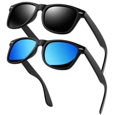 Afbeelding van KANASTAL Zonnebril Gepolariseerd Voor Heren Dames Klassieke Retro Mode Zonnebrillen Met UV400 Bescherming Dubbele Unisex Mat Zwart Blauw