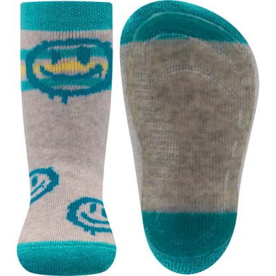 Afbeelding van Ewers Antislipsok Lichtgrijs met Blauw en Smileys Siliconenzool 19/20