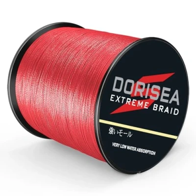 Afbeelding van Dorisea Extreme Braid 100% PE gevlochten vislijn 2,7 136 kg Test, visdraad, 100 m slijtvast, ongelooflijke superlijn, geen rek, kleine diameter (rood, 4,5 kg/0,14 mm)