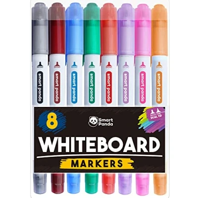 Afbeelding van 8 Whiteboard Marker van Smart Panda Dunne whiteboardstiften Met aan 2 zijden een punt, middelgroot en fijn droogwisser uitwisbare whiteboardpennen