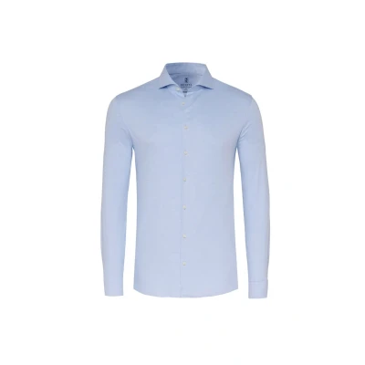 Afbeelding van Desoto Essential Overhemd Hai Piqué Lichtblauw maat 38 Heren Overhemden Casual Print met Slim fit Pasvorm Katoen